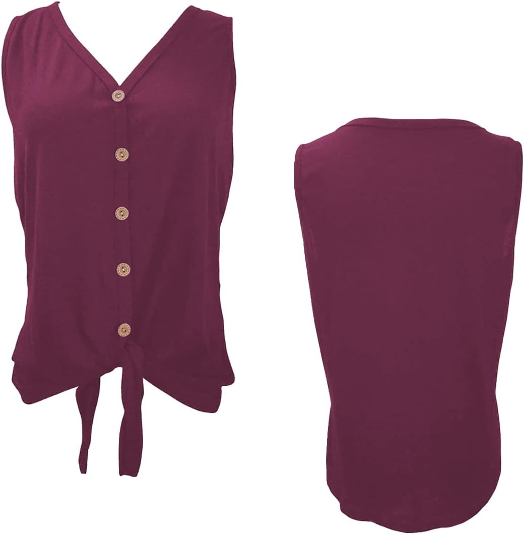 Barlver Women Tie Knot Button Down Shirts Summer Henley Tank Tops Casual Sleeveless Blouse Cotton Tunics Tops - Image 6