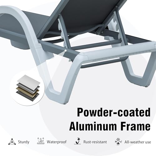 Image of Domi Outdoor Lounge Chair, Aluminum Patio Chaise Lounge with 5 Position Adjustable Backrest and Wheels, All Weather Reclining Chair with Armrest and Side Table for Patio, Yard,Balcony,Poolside (Grey)