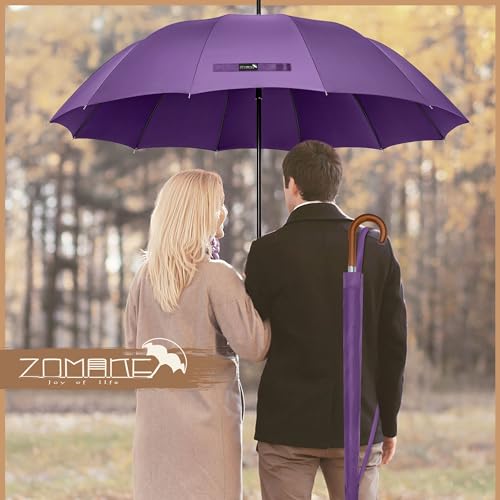 ZOMAKE Large Umbrella Windproof Strong,Umbrellas Wooden Handle for Mens Women,55inch,12 Ribs Stick,Purple - Image 6