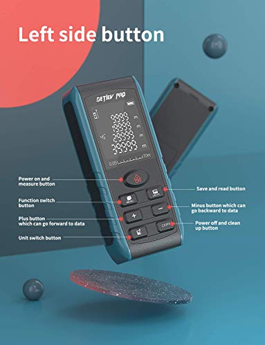 DETLEV PRO Laser Measure, 229ft M/In/Ft Digital Distance Meter, Laser Measurement Tool with Electronic Angle Sensor, Backlit LCD, Pythagorean Mode, Measuring Distance, Area and Volume