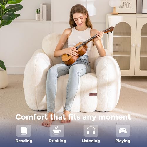 Image of MAXYOYO Bean Bag Chair, Cloud Shaped Bean Bag Sofa for Adults, Soft Stuffed Lazy Floor Sofa with Supportive Filling, Comfy Single Couch for Living Room, Bedroom, Apartment, Beige