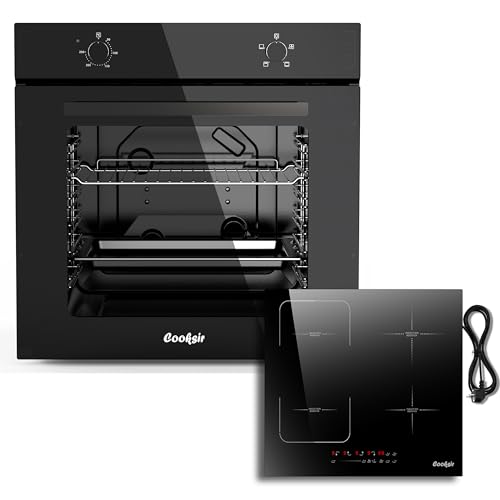 Cooksir Four et plaque à induction: Four Encastrable 60CM avec 4 Fonctions & 65 Liters+Plaque Induction 4 Feux avec Prise 60CM Encastrable