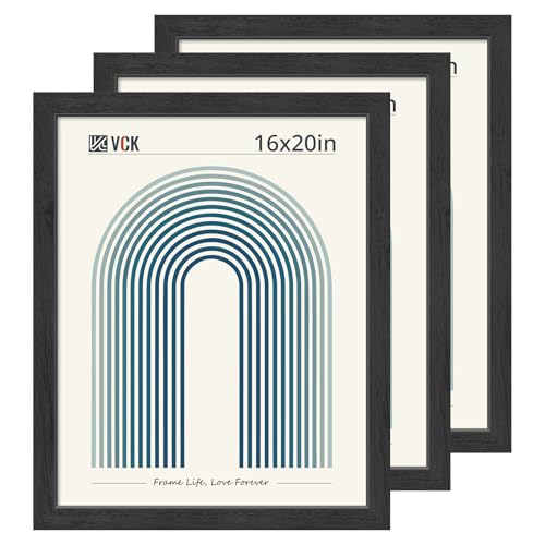 VCK 16x20 Picture Frames Set of 3, Black Woodgrain, Wall Hanging