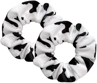 KDDOM 2 PCS Cow Pattern Velvet Hair Scrunchie,Ponytail Holders Elastic Hair Ties Rope Headwear Hair Accessories for Girls and Women