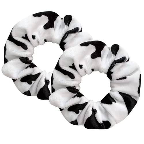 2 PCS Cow Pattern Velvet Hair Scrunchie,Ponytail Holders Elastic Hair Ties Rope Headwear Hair Accessories for Girls and Women