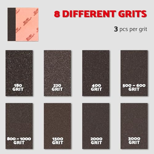 Sanding Sponges Assortment 24 Pcs, 180-3000 Grit Wet Sanding Sponge 2.8 x 3.9 Inch, Foam Sanding Pads Hook & Loop, Ultra Fine Sandpaper for Wood, Plastic Models, Metal, Drywall S&F STEAD & FAST - Thumbnail 4