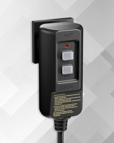 SAFEMORE PRCD - Enchufe de protección personal (30 mA, 230 V/16 A, interruptor de corriente FI, probado según EN 61008/61009, con indicador y botón de prueba, IP54, para el hogar, jardín y