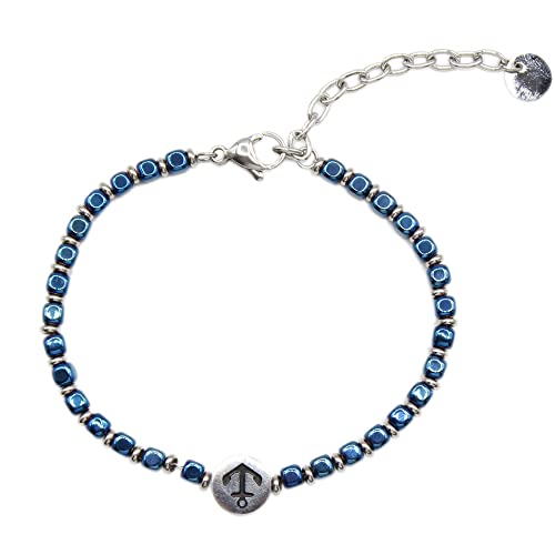 Bracelet homme ancre bleu en acier bracelet perles métallisées Cover
