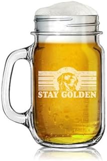 16oz Mason Jar Glass Mug w/Handle Gift Stay Golden Retriever Dog