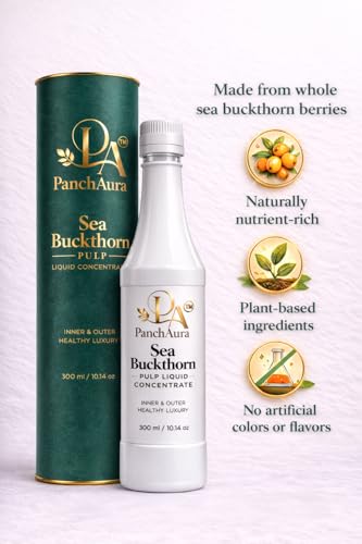Image of PanchAura Himalayan Sea Buckthorn Pulp 300 ML | Cold Pressed from Ladakh Berries | Natural Vitamin C, Omega 3-6-7-9 & Antioxidants | Supports Immunity, Skin Glow & Gut Health