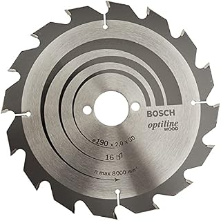 Bosch 2608641184 Optiline Wood Circular Hand Saw Blade, 190mm x 2.0mm x 30mm, 16 Teeth, Silver