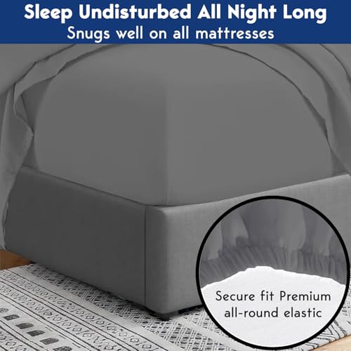 Image of Elastic Fitted Bedsheet Double Size Bed with 2-Pillow Covers 100% Egyptian Cotton Fits 1000 TC Soft & Breathable Luxurious Bedrooms and Hotels Use (Dark Grey) (Size: 72x60 Inch)