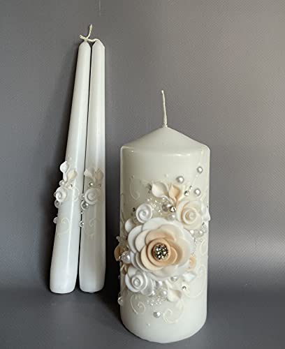 Magik Life Unity Candle Set For Wedding - Wedding Décor - Decorative Candles Pillar - Candle Sets - 6 Inch Pillar And 2 10 Inch Tapers - Best Unity Candle (Peach) #TOP7