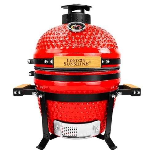 Upgraded 13 inch Ceramic Kamado Grill with Waterproof Air Vent Cap | Portable Tabletop Charcoal BBQ...