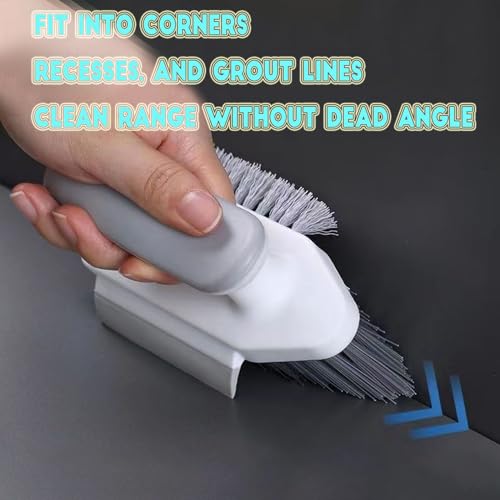 Image of 4-in-1 Grout Brush with Squeegee, Durable Polypropylene Bristles, Heavy-Duty Scrub Brushes for Cleaning Tile, Grout, Kitchen, Bathroom, Sink, Floor, Shower, Bathtub, Gray