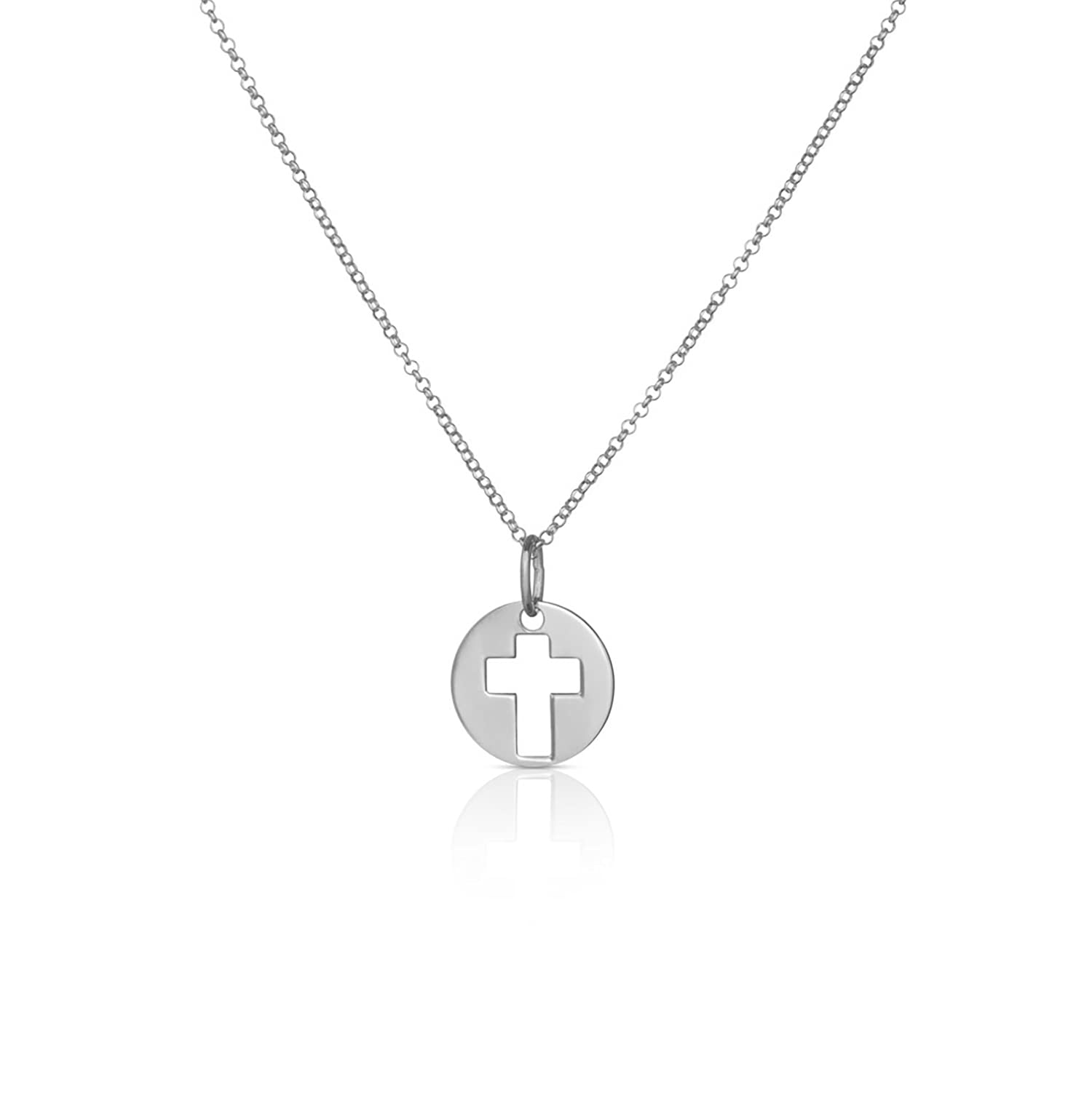 Colgante Medalla cruz de Plata - Collar de comunión para niño o niña - Cadena fina ajustable - Plata de ley 925