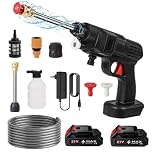 Nettoyeur Haute Pression sans Fil 60 Bar, 300W Nettoyeur Haute Pression à Batterie, Pistolet à Eau pour Lavage De Voiture avec Batteries, Tuyau 5m, Pulvérisateur de Mousse (B-2 Batterie)