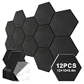 12 Pack Hexagon Acoustic Panels, Self-Adhesive Sound Deadening Panels, Sound Proof Foam Panels for Walls, Flame Retardant, Noise Absorbing & Echo Reduction, 12" X 10" X 0.4" Black