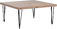 Vista 5 de Mesa de centro cuadrada de madera natural de 27 x 27 x 15 pulgadas de alto, mesas vintage de madera rústica para sala de estar, comedor, sofá