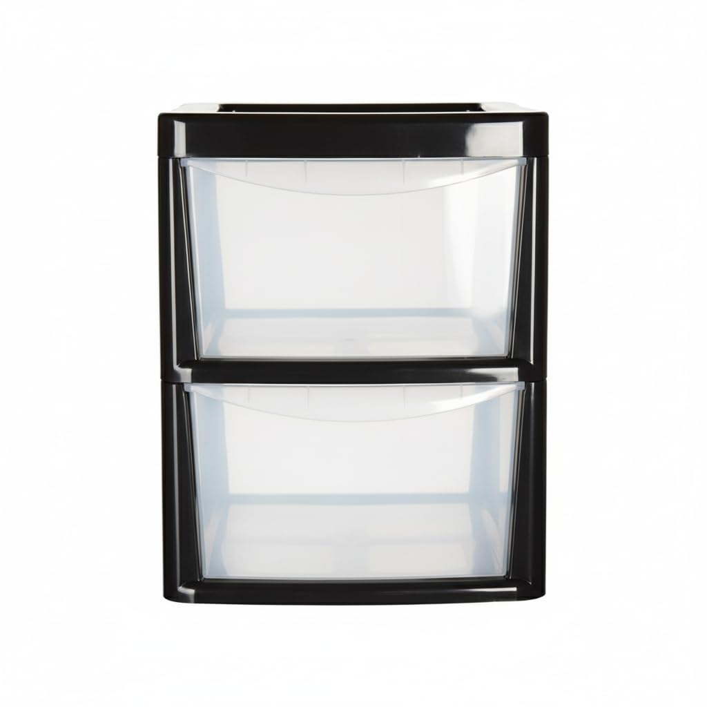 ZYORA Large Plastic Storage Drawers Unit, Compact Vertical Organizer with Drawers, Durable Plastic Drawers Storage and Organization for Home, Office, Crafts & Household Use (Black/Clear, 2-Tier)