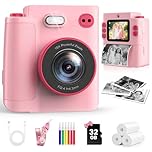 MYSTILUCK Kids Camera Instant Print, 1080P Instant Camera for Kids, Children Digital Cameras with 3 Rolls Photo Paper & 32GB Card, Christmas Birthday Gifts Toys for Boys & Girls Aged 3-12（Pink）