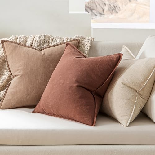 Image of MIULEE Decorative Linen Pillow Covers 20x20 Inch Rust Red Boho Farmhouse Neutral Couch Throw Pillows for Bed Pack of 2 Accent Modern Pillowcase Sofa Livingroom Home Decor