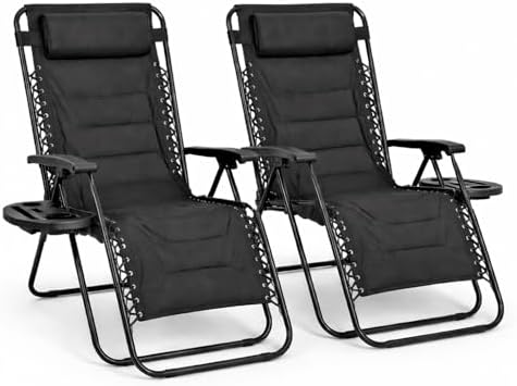 Straame XXL Padded Zero Gravity Chairs Set of 2, Folding Reclinin...