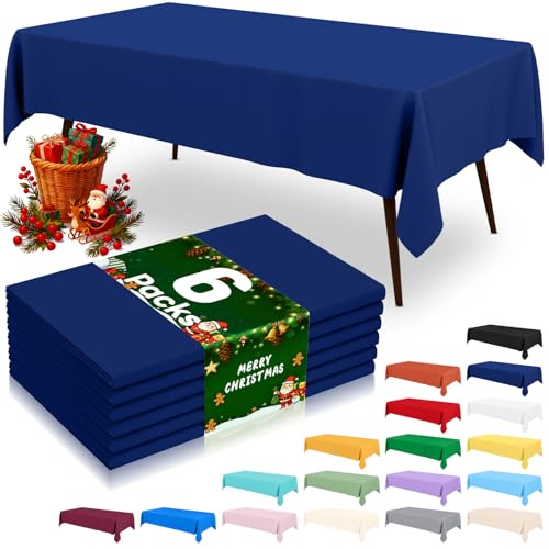 misaya 6 Packs Disposable Plastic Table Cloth, 54 x 108 Inch Waterproof Rectangle Tablecloth, Leakproof & Sturdy Decorative Table Covers for Picnic, Party and Outdoor, Navy