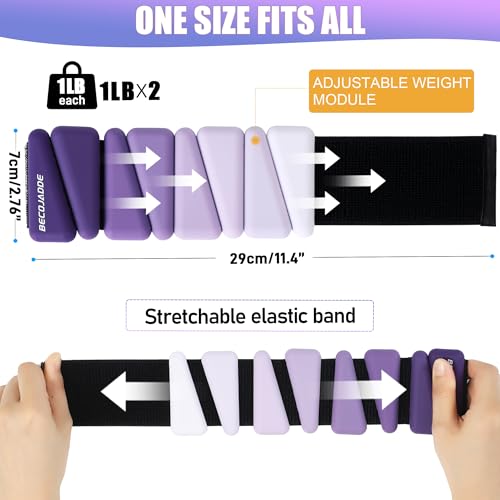 Image of BECOJADDE Ankle Weights for Women Wrist Weights Set of 2 (1 lb /2 lb Each) Adjustable Arm Leg Weight for Womens Men Suitable for Walking Swimming Running Pilates Yoga Gym