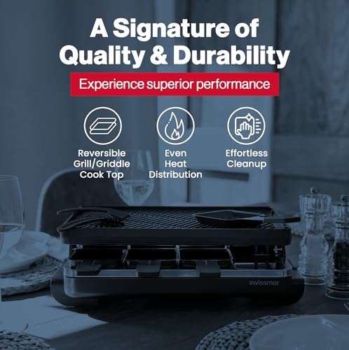 Swissmar Classic 8-Person Raclette Party Grill - Indoor Electric Grill & Griller with Reversible Cast Iron Grill Plate/Crepe Top - Anthracite Black by Swissmar - Image 3