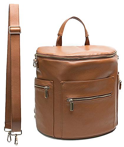 Leather Diaper Bag Backpack by Miss Fong, Diaper Backpack with Changing Pad,Wipes Pouch,Diaper