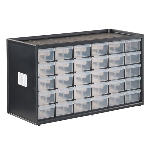 CRAFTSMAN Storage Organizer, 30 Small Drawer Modular Storage System, Easily Stackable, Plastic, Black, White (CMST40730)