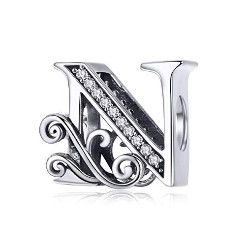 Image of Eternalll Jewellery - Spacer Beads Authentic 925 Sterling Silver Charms Vintage A-Z Letter Alphabet Charms for Bead Bracelets Women Charm Diy Jewelry
