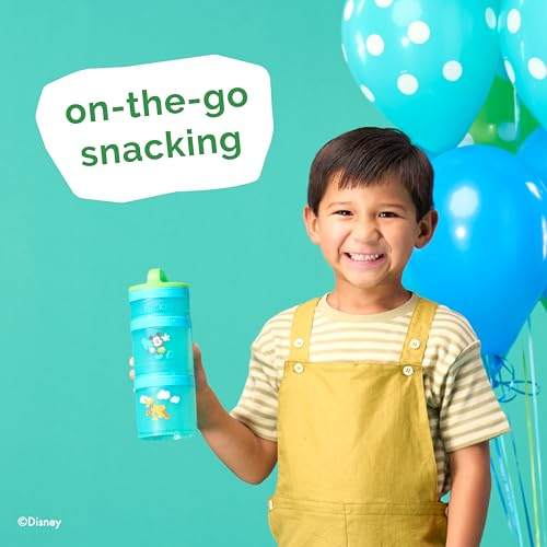 Image of Whiskware Disney Stackable Snack Containers for Kids and Toddlers, 3 Stackable Snack Cups for School and Travel, Mickey and Pluto
