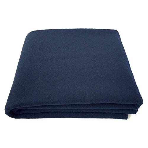 EKTOS 100% Wool Blanket, Navy Blue, Warm & Heavy 5.5 lbs, Large Washable
