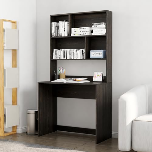 Image of Bniture Wooden Study Table for Home | Engineered Wood Study Table with Book Shelf | Multi Purpose Computer Desk for Writing & Study | Laptop Table for Study Room, Office & Workstation | Flower Wenge