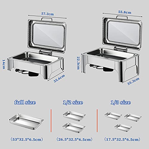 DBMGB Gewerblichen Chafing Dish Elektrisch, Edelstahl Speisenwärmer Mit Sichtbarem Glasdeckel Und Essensclip, Präzise… – Bild 3