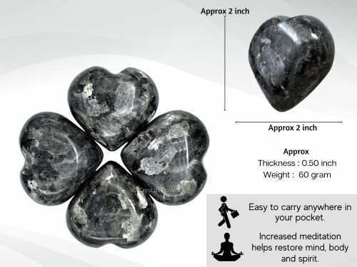 Image of Crystal Heaven Larvikite Crystal Heart Palm Pebbles Stones For Anxiety Stress Relief Massage-Aaa Grade Original Healing Gemstone Agate Heart Palm Stone For Yoga Meditation Spiritual