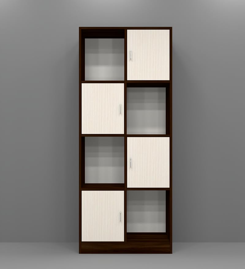 Image of SPECIALITY PANELS 8 Cube Bookshelf with Doors, Brown and Cream, 73x35x176 cm, Modern Display Storage Unit with Carpenter Assembly