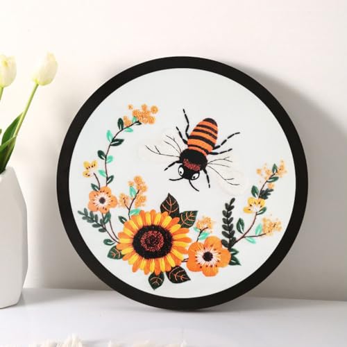 Image of Esffaci Embroidery Starter Kit for Adult Beginners - Bee Flower Pattern Hand Embroidery Set with Cloth Hoop, Needle, Threader, Floss and Instructions