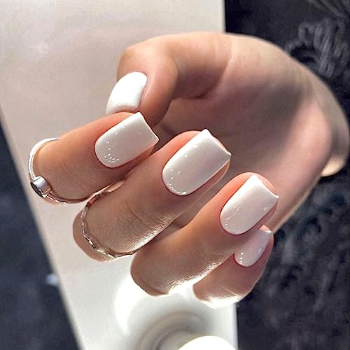 Modelones Pure White Press on Nails for Women, Short Square Fake ...