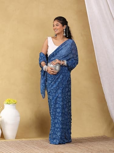 Image of Garden Vareli Lock Chiffon Floral Saree