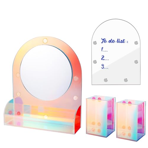 GlamRays 4-teiliges Locker Zubehör Set Schimmernd Acryl Magnet Spiegel Stifthalter Whiteboard Schulbedarf Mädchen Geschenke