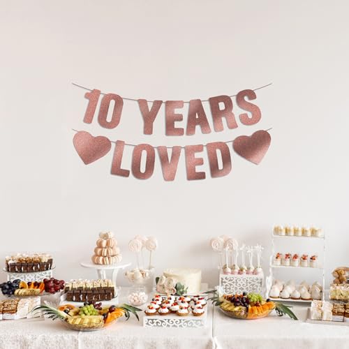 Pre-Strung 10th Birthday Banner - Rose Gold Glitter, 10th Birthday Decorations for Girl, Happy 10 Year Old Party Sign, Peace Out Single Digits Party Decor, Double Digits Birthday Girl by JunyRuny - Image 3