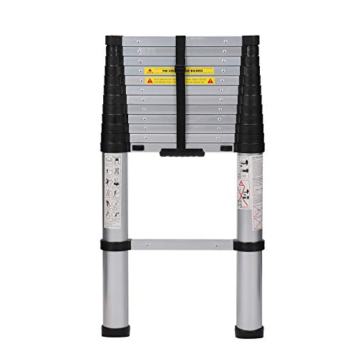 Utiiy Telescoping Ladder, 12.5 FT ONE-Button RETRACTION Aluminum Telescopic Extension Ladder, 300 lbs Rated
