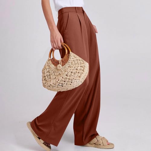 Trousers Pants for Women High Waist Button Trim Straight Leg Pant with Pockets Business Casual Office Work Trousers4