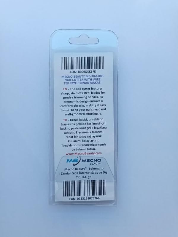 Mecno Beauty Profesyonel Paslanmaz Çelik Tırnak Makası, Tek Yaylı, 0.25 inç Keskin Kenar, Metalik Gri, MB-TIM-003