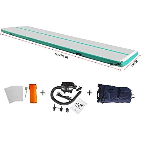 EZ GLAM Air Track 16.4Ft Inflatable Gymnastics Tumbling Air Track Mat Electric Air Pump Cheerleading/Practice Gymnastics/Beach/Park/Home Use 16ftx3.3ftx4in(5x1x0.1m) Llight green-L Cover