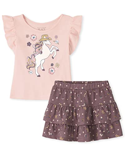 The Children's Place Baby Toddler Girls Short Sleeve Fashion Shirt And Skort Set 2-Pack, Western Pony, 5T #TOP25