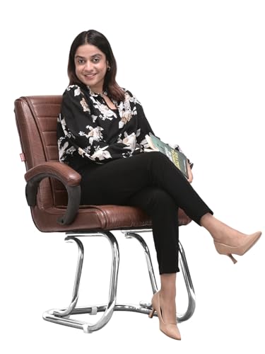 Image of GOYALSON Home Exclusive Visitor Study Reception Chair with Arm Rest and Heavy Frame with Cushioned Seat Back (1, Tan, SS 303 Stainless Steel Frame)
